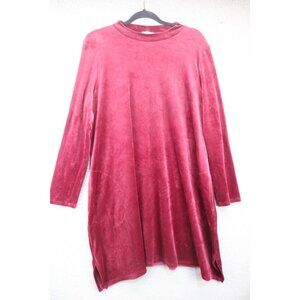 Pure Jill Long Sleeve Crimson Red Velvet Dress-Large-Pockets-Oversized-Holiday